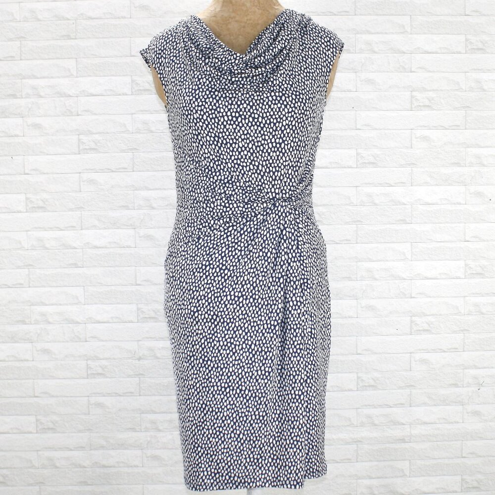 DANA BUCHMAN Dress Sleeveless Abstract Polka Dot Faux Wrap Cowl Neck Blue XS